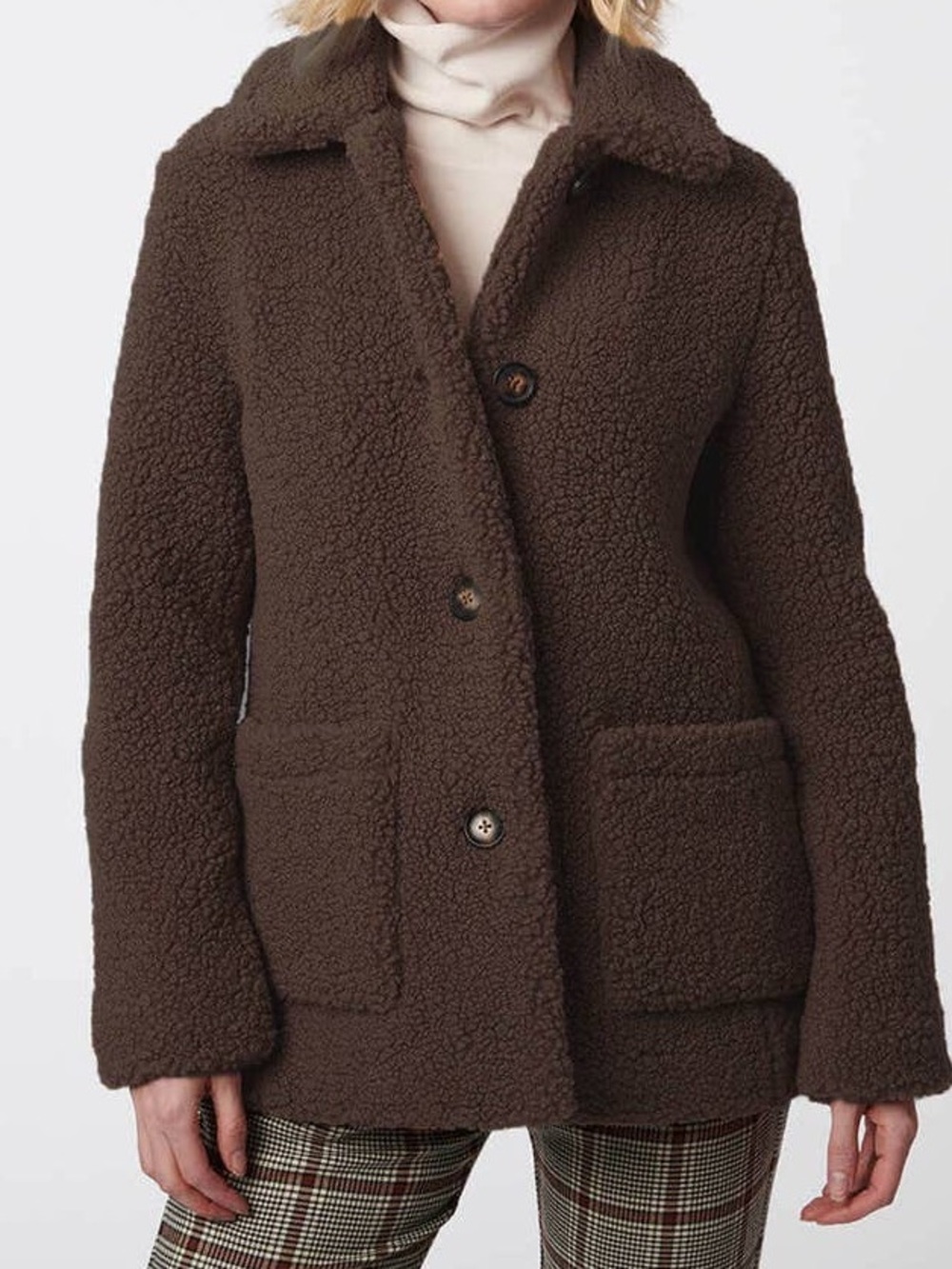 Bernardo Dark Brown Teddy Sherpa Button-Up Jacket